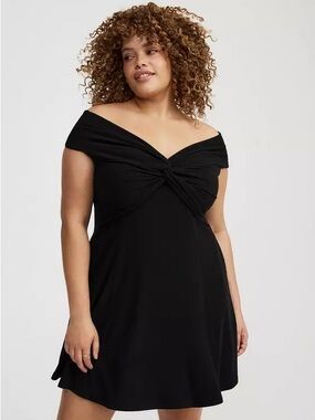 NWT Torrid Black Off Shoulder Rib Knit Mini Dress Stretch Pockets Plus 3X 22/24